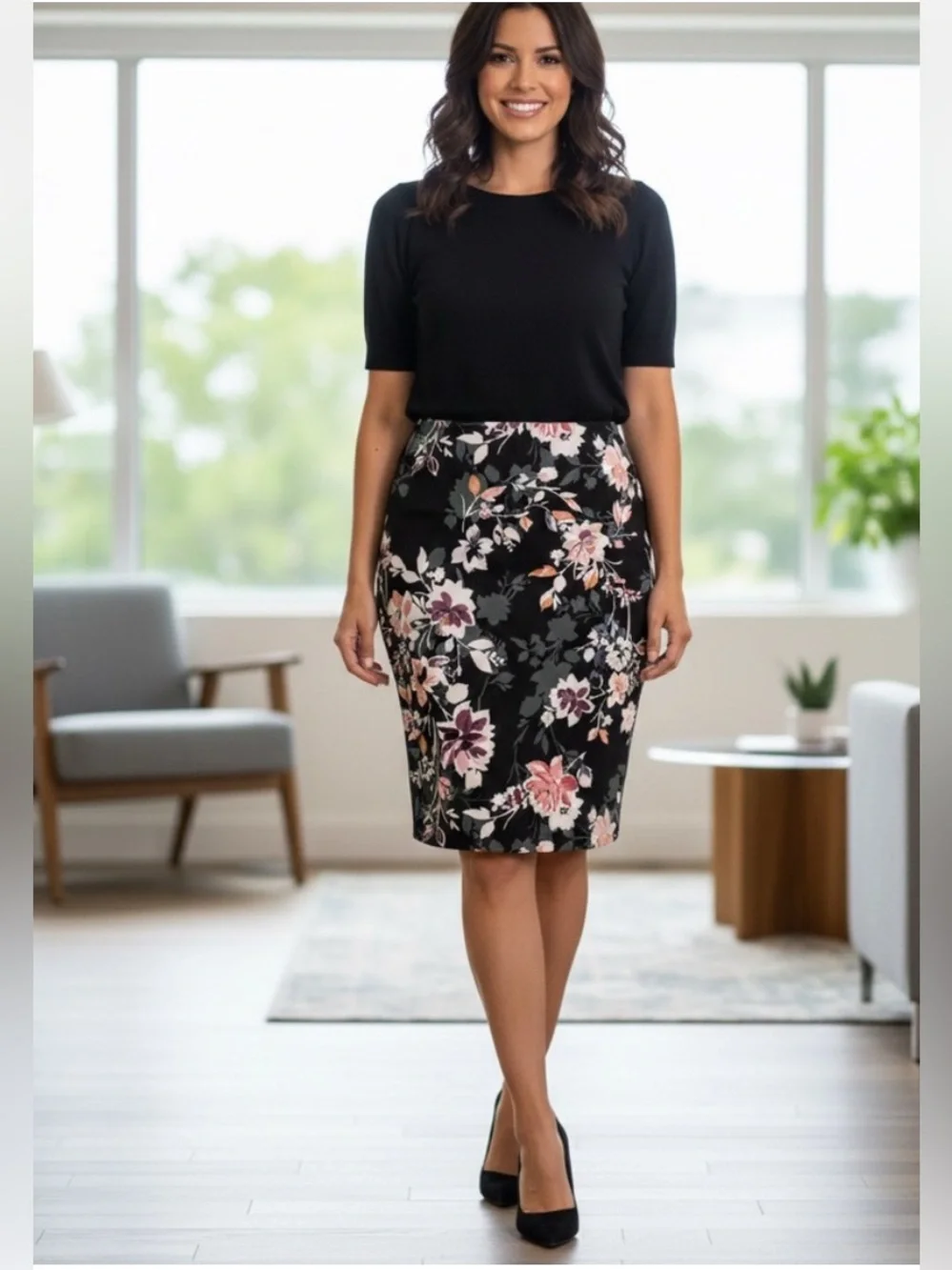 White House Black Market Floral Pencil Skirt Size 2 - Picture 1 of 5